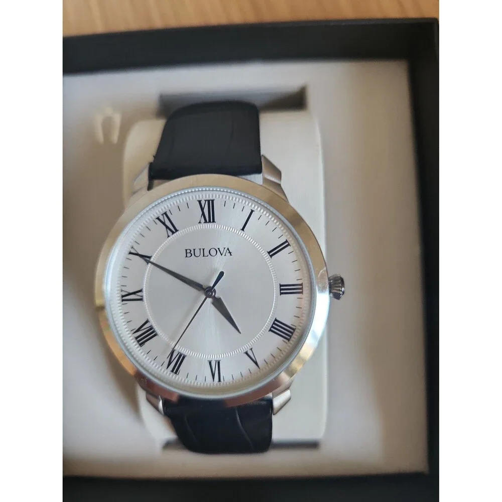 Bulova Black Leather Strap Watch w/ Original Box